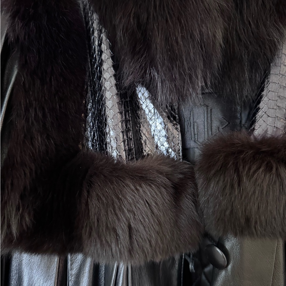 Iconic 90s Leather Coat With Python Trim And Fur … - image 8